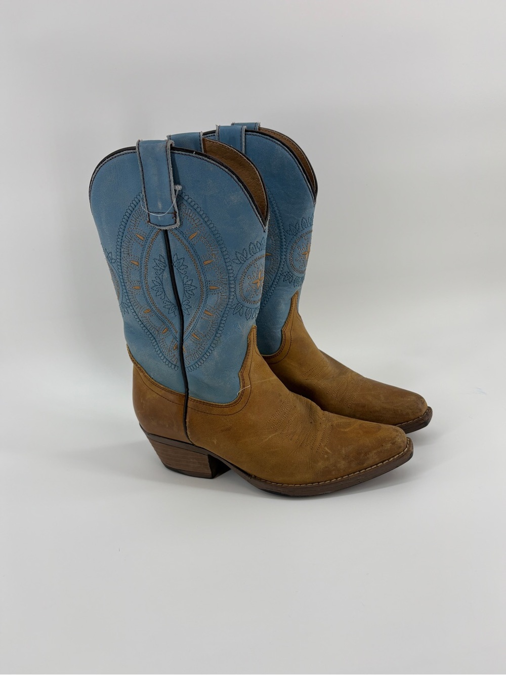 Sterling River Women’s Cowboy Boots Brown Blue Leather Western Boots US 6.5 M